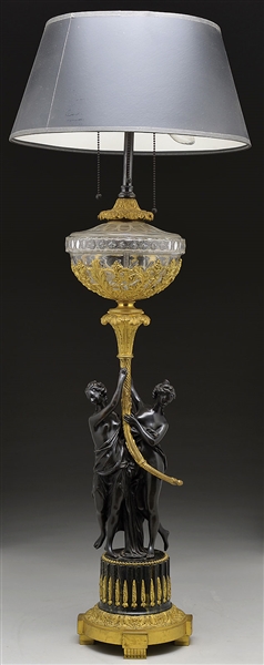 FRENCH EMPIRE STYLE PARTIAL GILT BANQUET LAMP                                                                                                                                                           