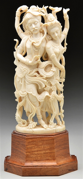 CARVED IVORY FIGURAL GROUP, INDIAN                                                                                                                                                                      