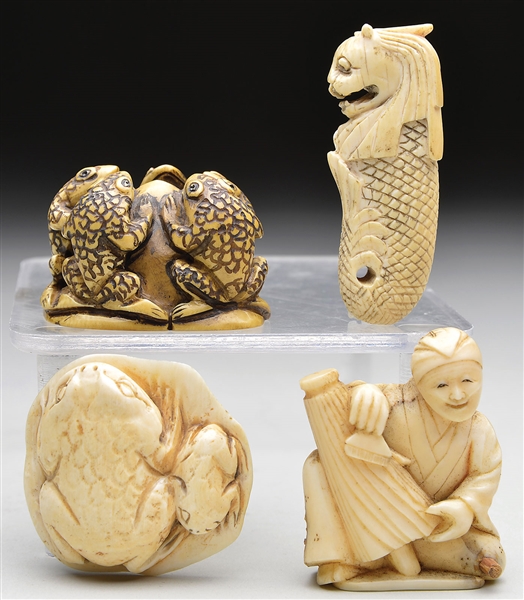 GROUP OF 4 IVORY CARVINGS                                                                                                                                                                               