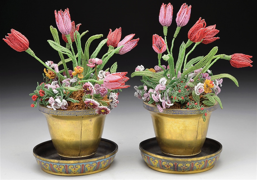 PR OF CLOISONNE & GILT METAL POTS W/ BASES                                                                                                                                                              