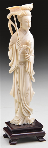 CARVED IVORY WOMAN W/ LOTUS                                                                                                                                                                             