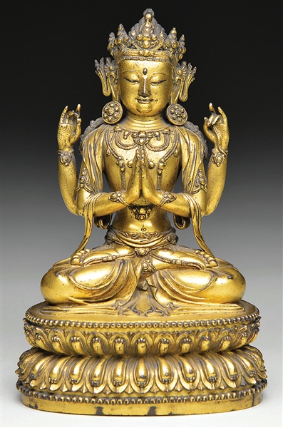 SINO-TIBETAN GILT BRONZE IMAGE                                                                                                                                                                          