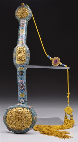 CLOISONNE ENAMELED RUYI W/ QIANLONG MARK                                                                                                                                                                