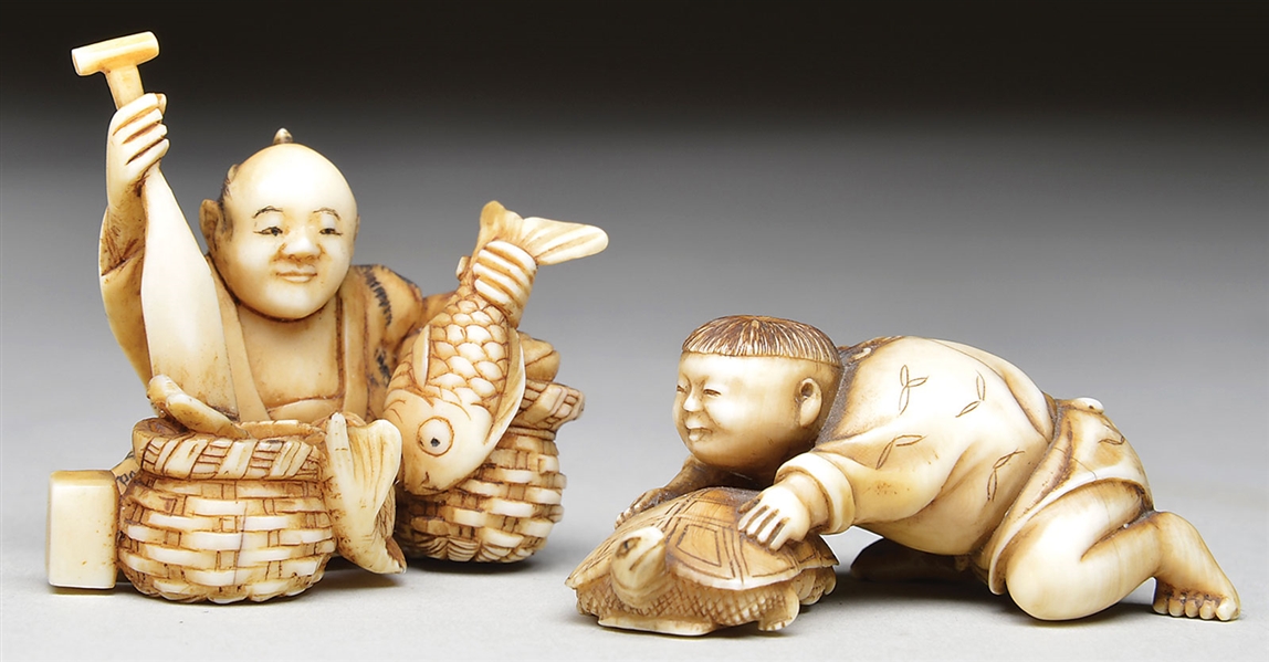 TWO 19TH CENTURY IVORY NETSUKE                                                                                                                                                                          