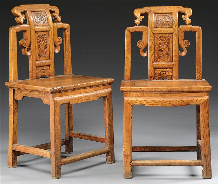 PR 19TH C. CHINESE ELMWOOD CHAIRS                                                                                                                                                                       