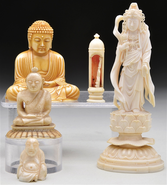 5 CARVED IVORY DEITIES                                                                                                                                                                                  