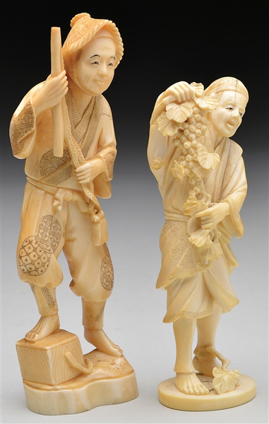 TWO CARVED IVORIES OF STANDING MEN                                                                                                                                                                      