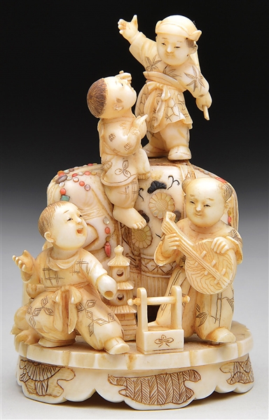 IVORY GROUP OF CHILDREN W/ ELEPHANT                                                                                                                                                                     