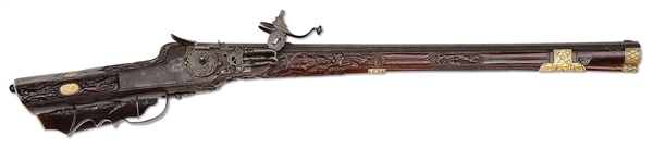 WHEEL LOCK HEAVILY RELIEF CARVED RIFLE                                                                                                                                                                  