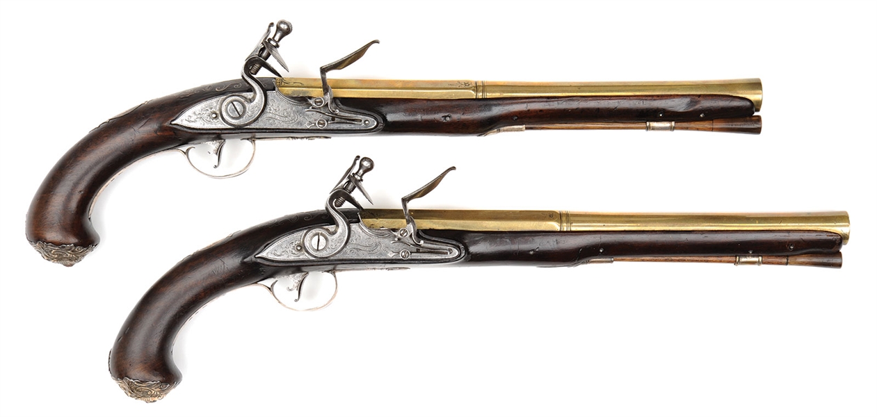 PR ENGLISH SILVER MOUNTED OFFICERS PISTOLS                                                                                                                                                              