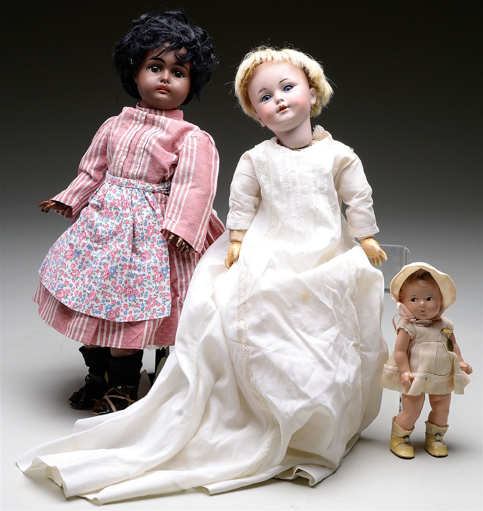 2 GERMAN BISQUE DOLLS & 1 AMERICAN COMPO DOLL                                                                                                                                                           