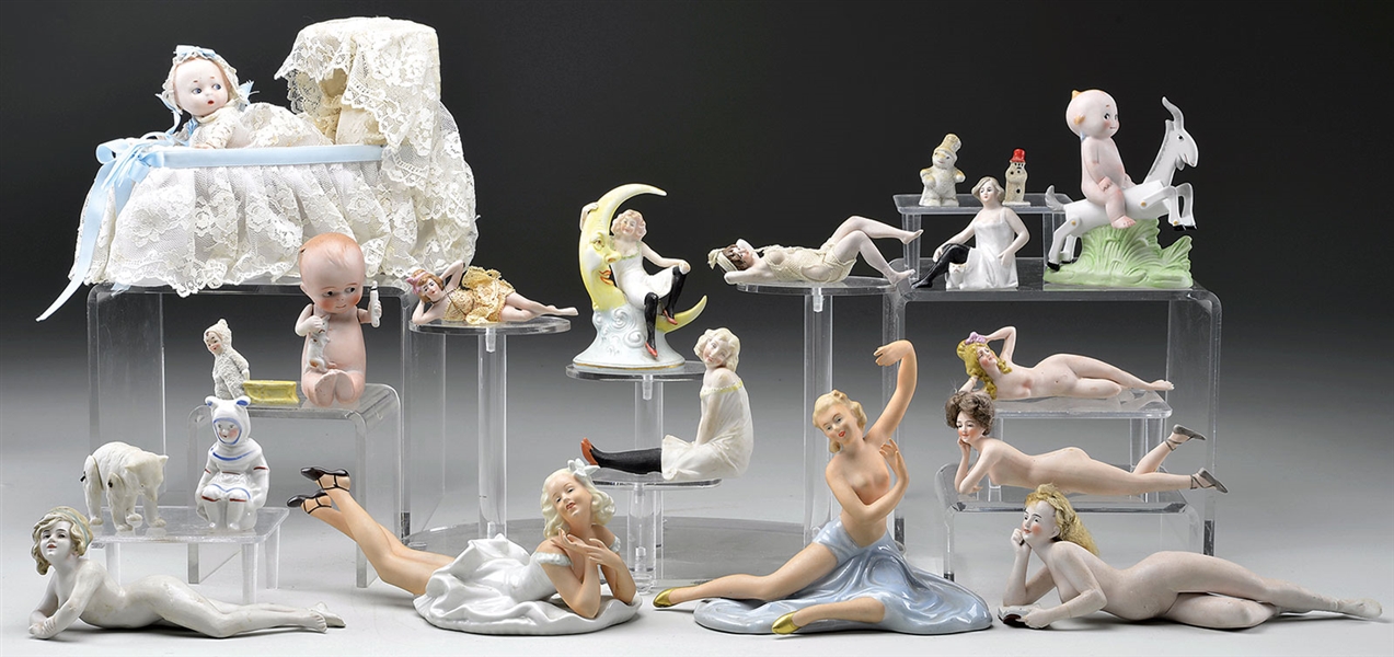 19 BISQUE AND/OR PORCELAIN NOVELTY FIGURES                                                                                                                                                              