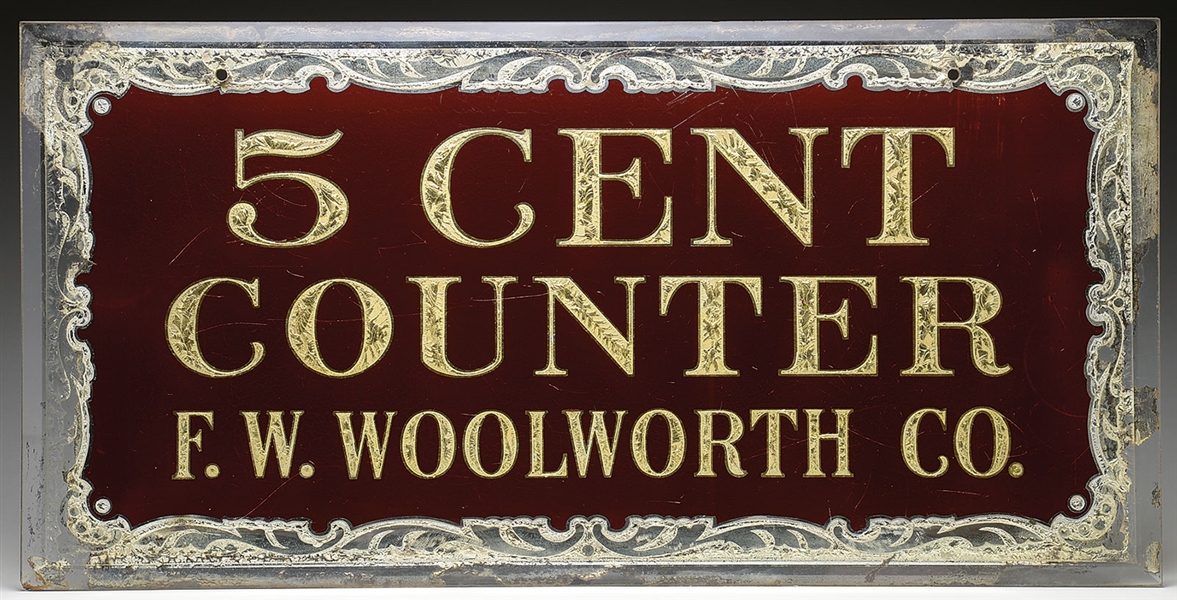 FW WOOLWORTH CO REVESE ON GLASS 5 CENT COUNTER                                                                                                                                                          