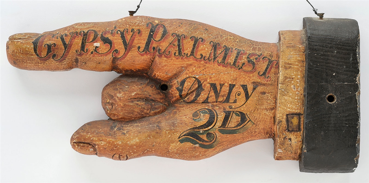 GYPSY PALMIST CARVED WOOD POINTING HAND TRADE SIGN                                                                                                                                                      