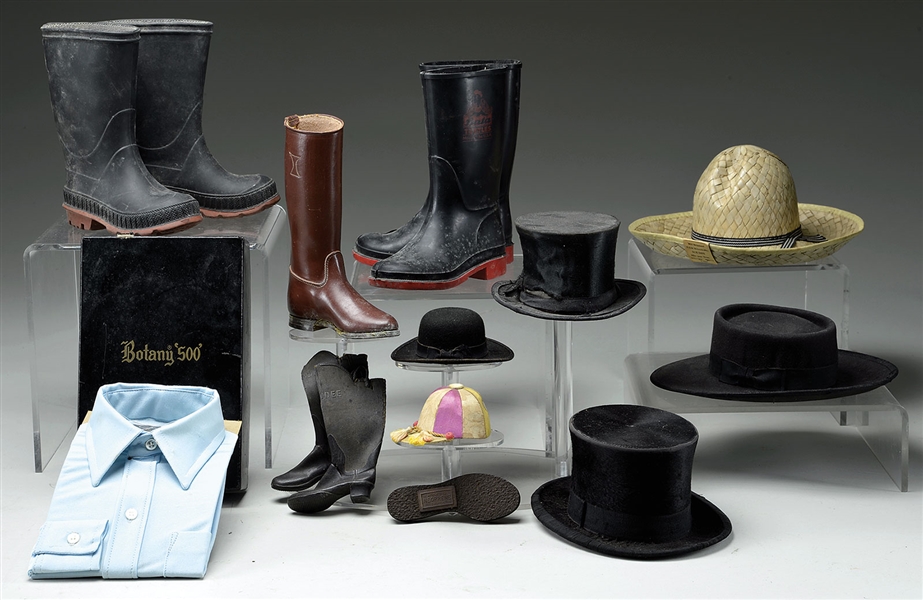 SALESMAN SAMPLE MINIATURE HATS, BOOTS & SHIRT                                                                                                                                                           