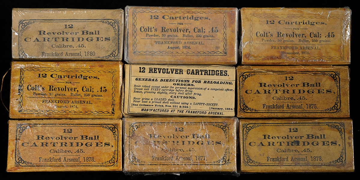 NINE FRANKFORT ARSENAL .45 LC CART BOXES                                                                                                                                                                