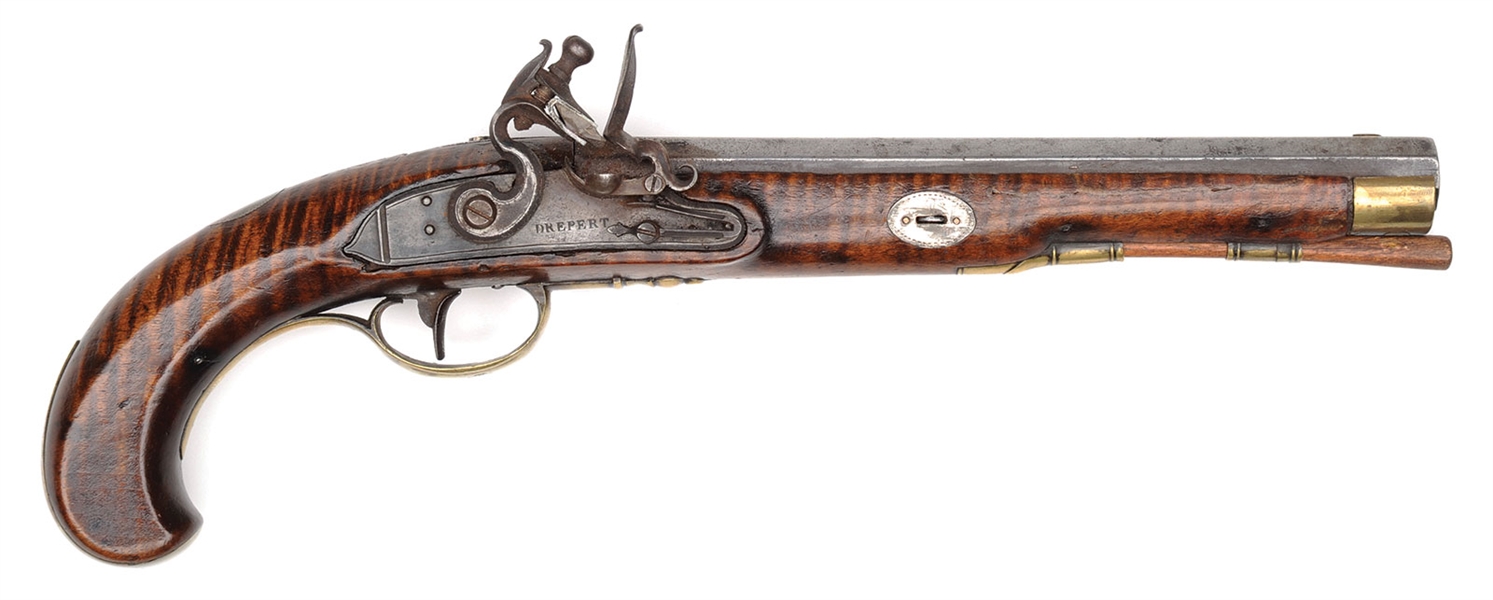 DREPERT LOCK UNMARKED FLINTLOCK PISTOL                                                                                                                                                                  