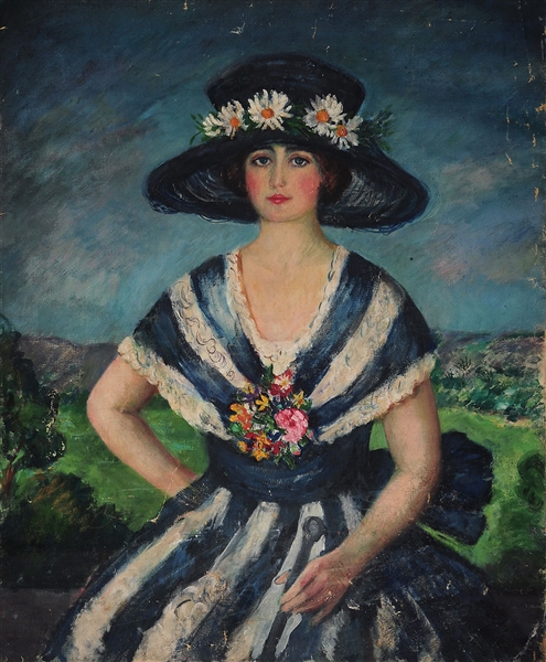 PORTRAIT OF A WOMAN WITH FLOWER BASKET                                                                                                                                                                  