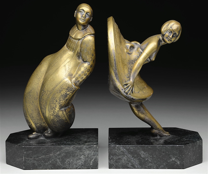 PR OF FRENCH ART DECO FIGURAL BRONZE BOOKENDS                                                                                                                                                           