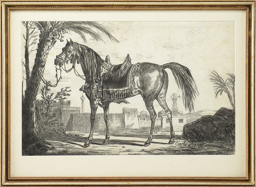 SKETCH OF HORSE IN LANDSCAPE BY CLAUDE VERNET                                                                                                                                                           