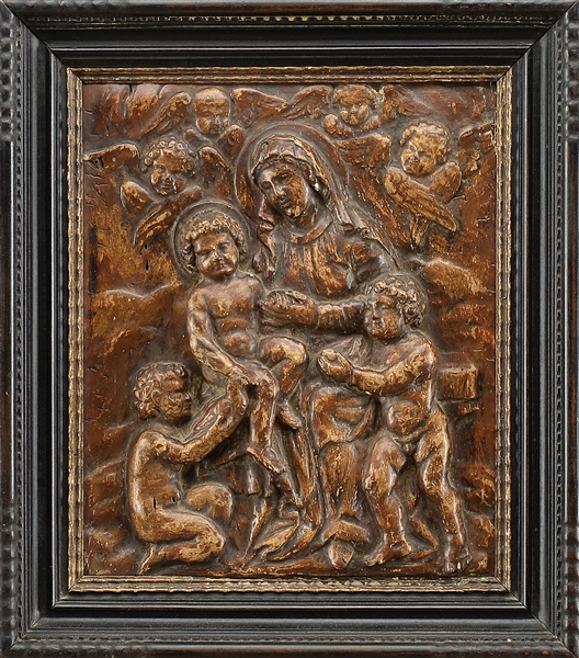 CARVED & GESSOED EARLY REL PLAQUE                                                                                                                                                                       