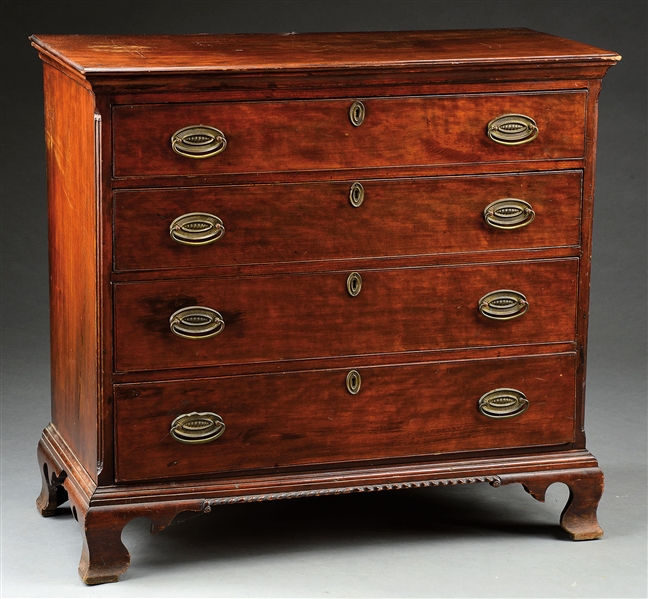 CHERRY CHIPPENDALE FOUR DRAWER DESK                                                                                                                                                                     