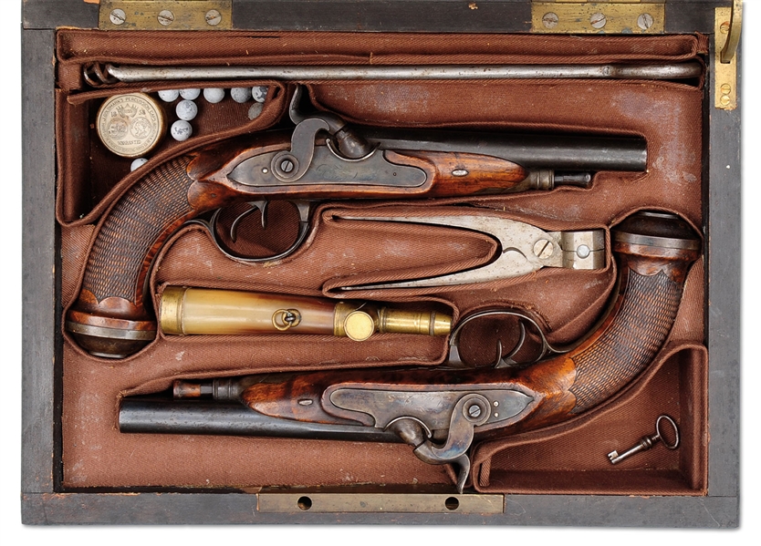 PR CASED FRENCH PERCUSSION DUELING PISTOLS                                                                                                                                                              