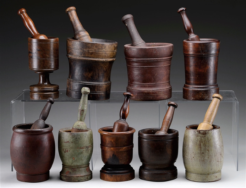 GROUP OF 9 MORTER AND PESTLES                                                                                                                                                                           