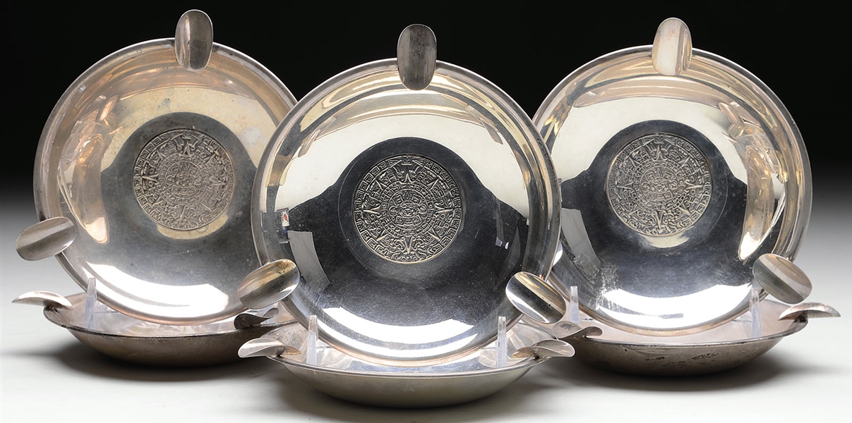 6 MEXICAN STERLING ASHTRAYS                                                                                                                                                                             