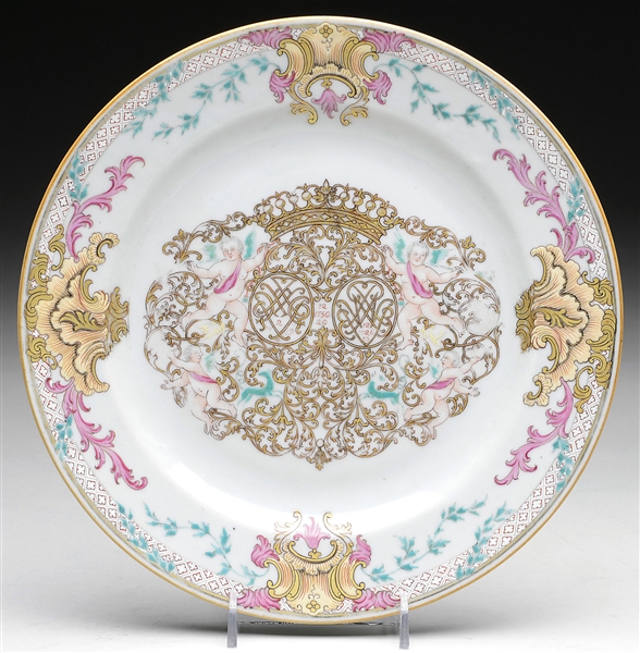 CHINESE EXPORT PORCELAIN MARRIAGE PLATE                                                                                                                                                                 