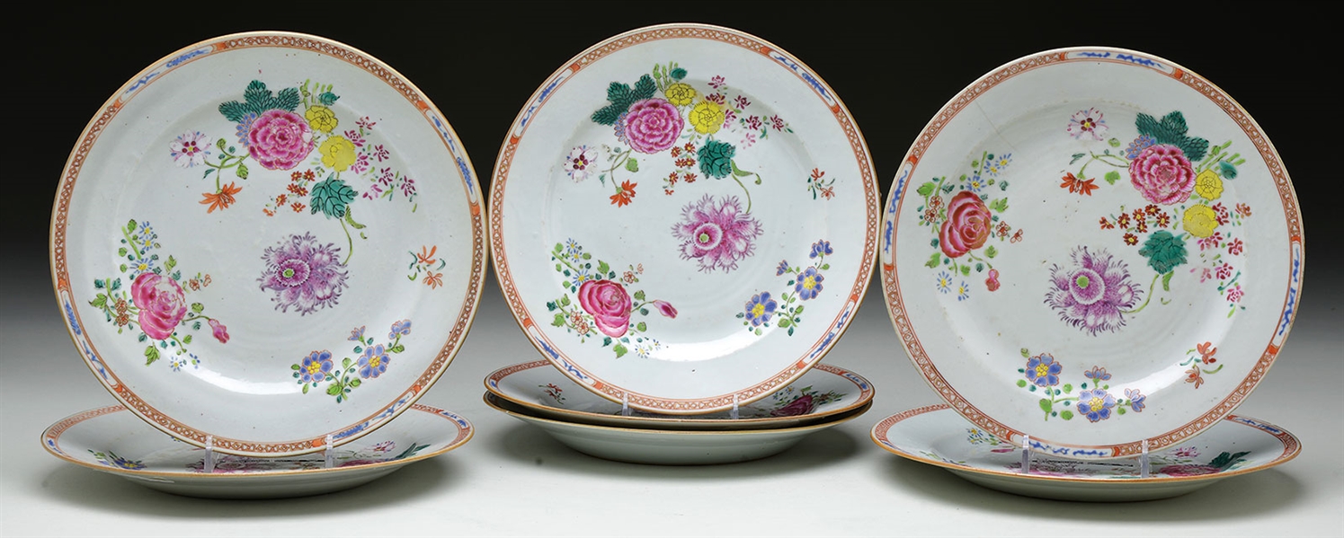 18TH C FAMILLE ROSE PLATES (7)                                                                                                                                                                          