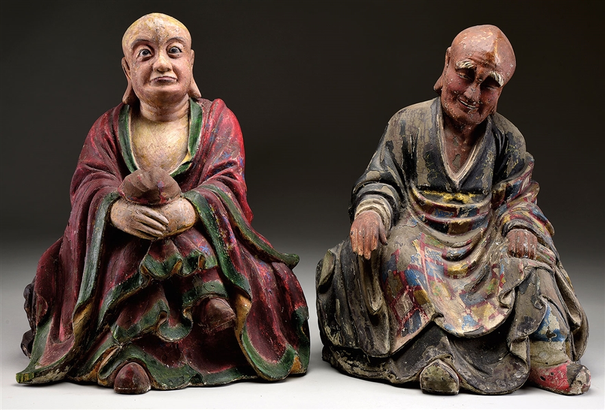 WOOD LUOHANS (2) CHING DYNASTY                                                                                                                                                                          