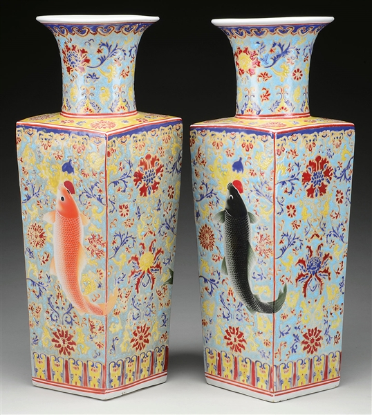 PR CHINESE FAMILLE YELLOW PORCELAIN VASES                                                                                                                                                               