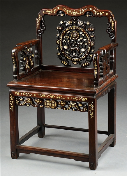 CARVED ARMCHAIR W/ ABALONE INLAYS                                                                                                                                                                       
