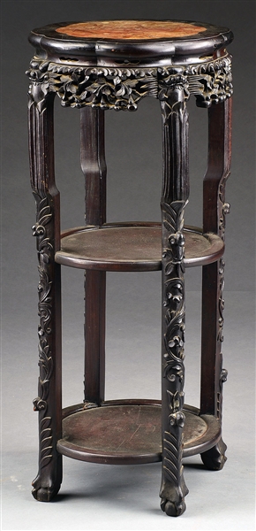 CHINESE CARVED ROSEWOOD MARBLE TOP STAND                                                                                                                                                                