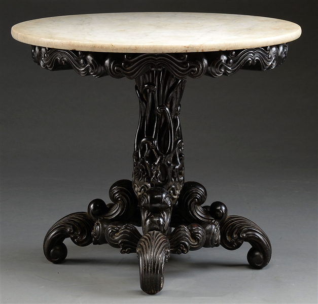MARBLE TOP ROSEWOOD TABLE                                                                                                                                                                               