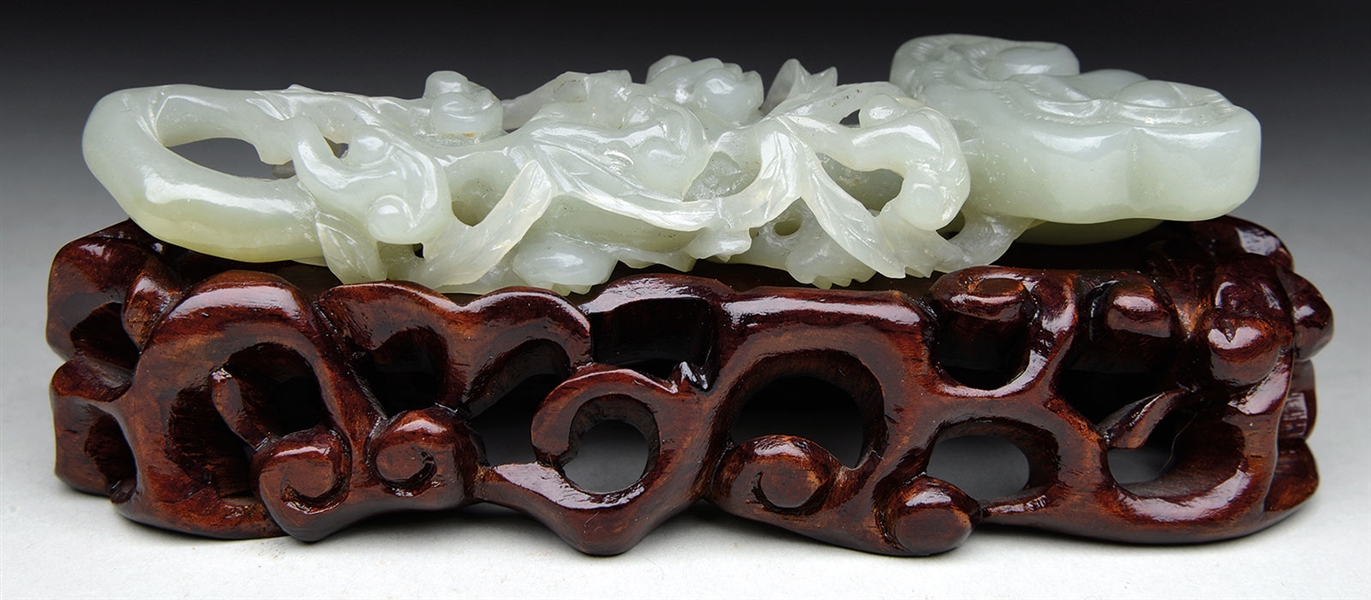 WHITE JADE CARVING W/ FIT ROSEWOOD STAND                                                                                                                                                                