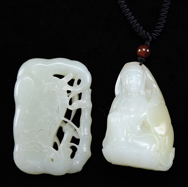 2 JADES; PENDAND OF THREE FRIENDS AND GUANYIN                                                                                                                                                           