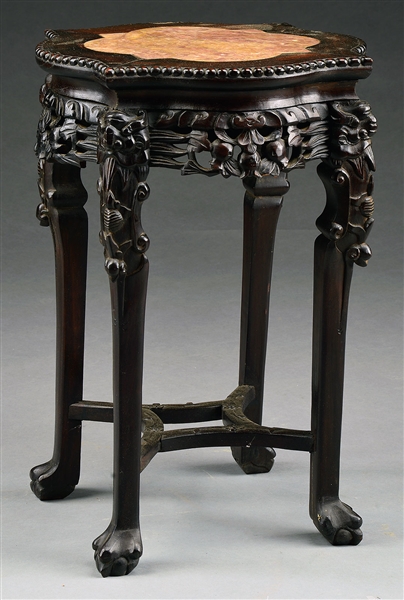 CHINESE ROSEWOOD MARBLE TOP STAND                                                                                                                                                                       