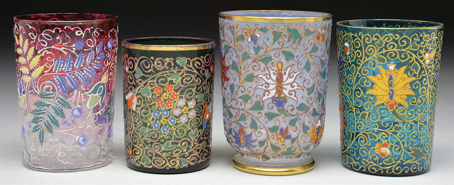 4 MOSER DECORATED TUMBLERS                                                                                                                                                                              