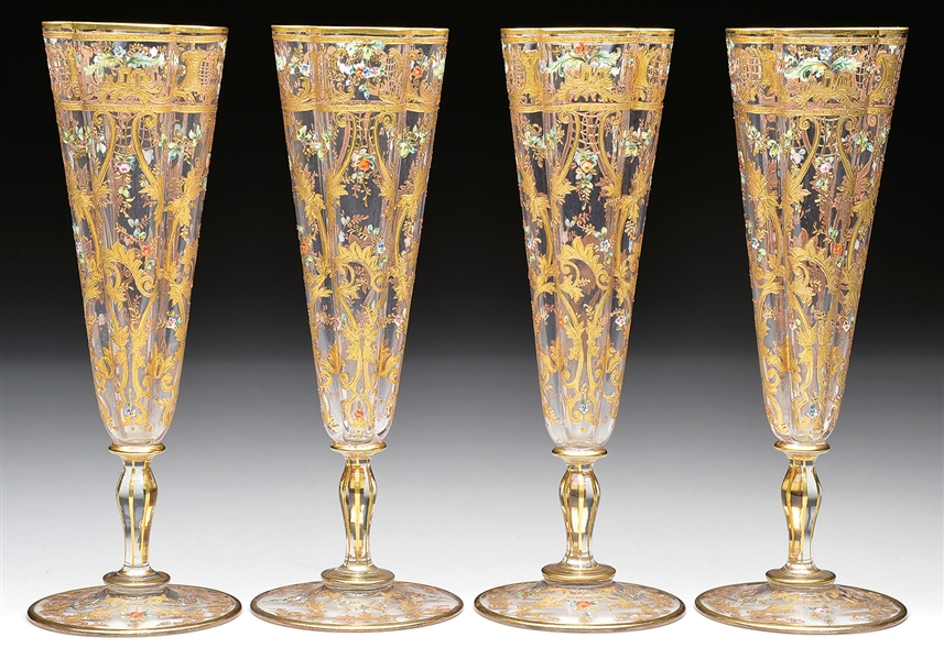 FOUR MOSER CHAMPAGNE FLUTES                                                                                                                                                                             