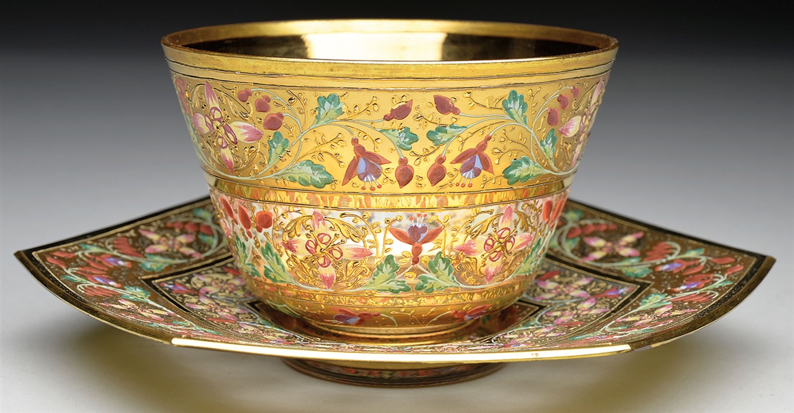 MOSER DECORATED BOWL & UNDERPLATE                                                                                                                                                                       