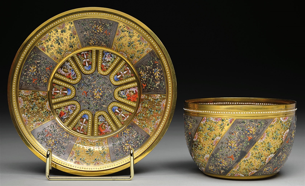 MOSER DECORATED BOWL & UNDERPLATE                                                                                                                                                                       