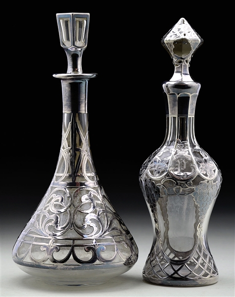 2 SILVER OVERLAY DECANTERS                                                                                                                                                                              