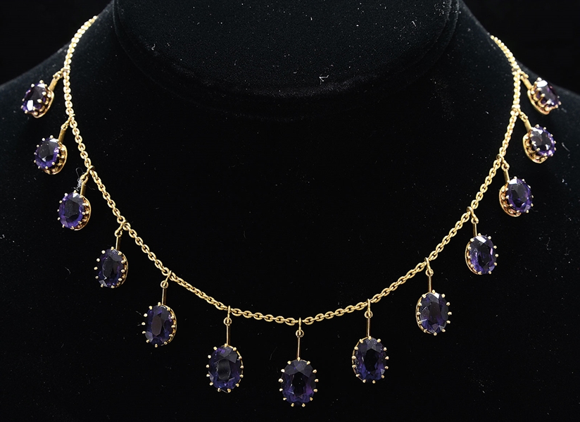 VICTORIAN 18K YELLOW GOLD AMETHYST NECKLACE                                                                                                                                                             