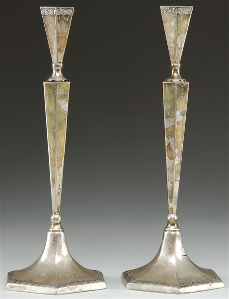 PAIR OF CONTINENTAL SILVER CANDLESTICKS                                                                                                                                                                 