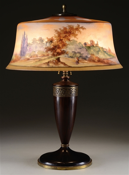 PAIRPOINT SCENIC REVERSE PAINTED LAMP                                                                                                                                                                   