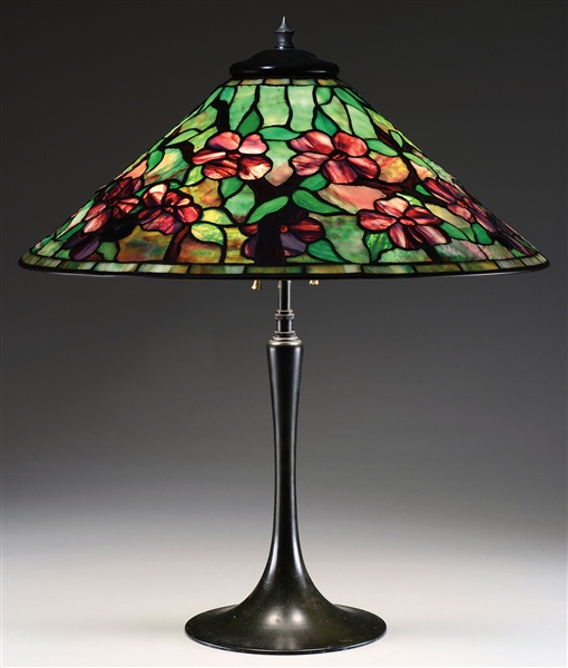 LEADED FLORAL TABLE LAMP ATTR TO RIVIERE                                                                                                                                                                