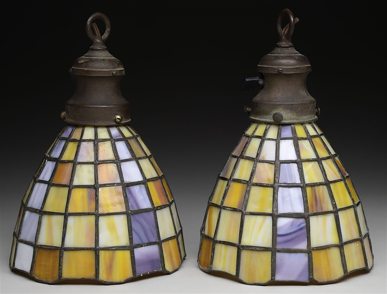 PAIR OF LEADED GLASS SHADES                                                                                                                                                                             