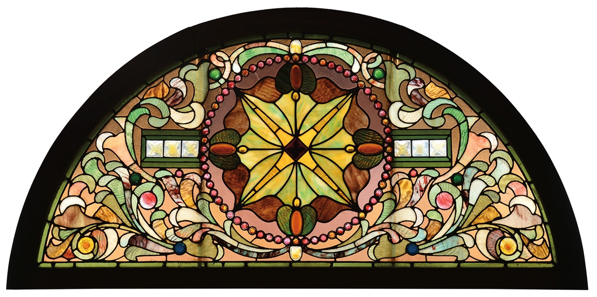 LEADED & JEWELED STAINED GLASS WINDOW                                                                                                                                                                   